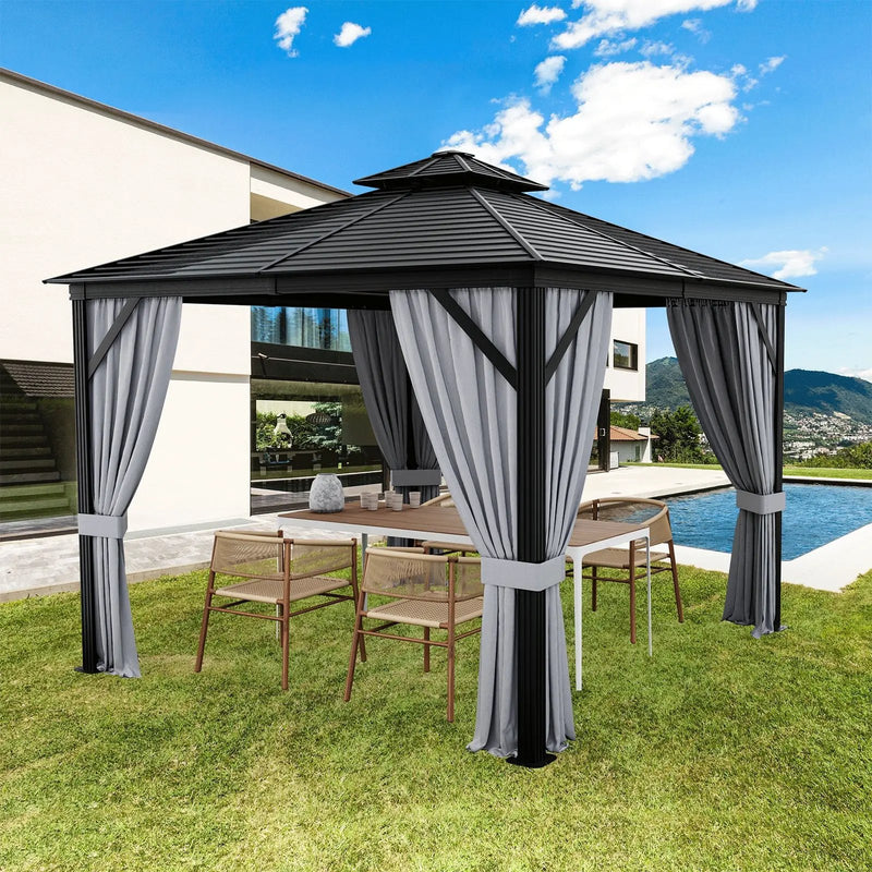 10 x 10 Feet Double-Top Hardtop Gazebo with Galvanized Steel Roof-Gray by DirectDeals