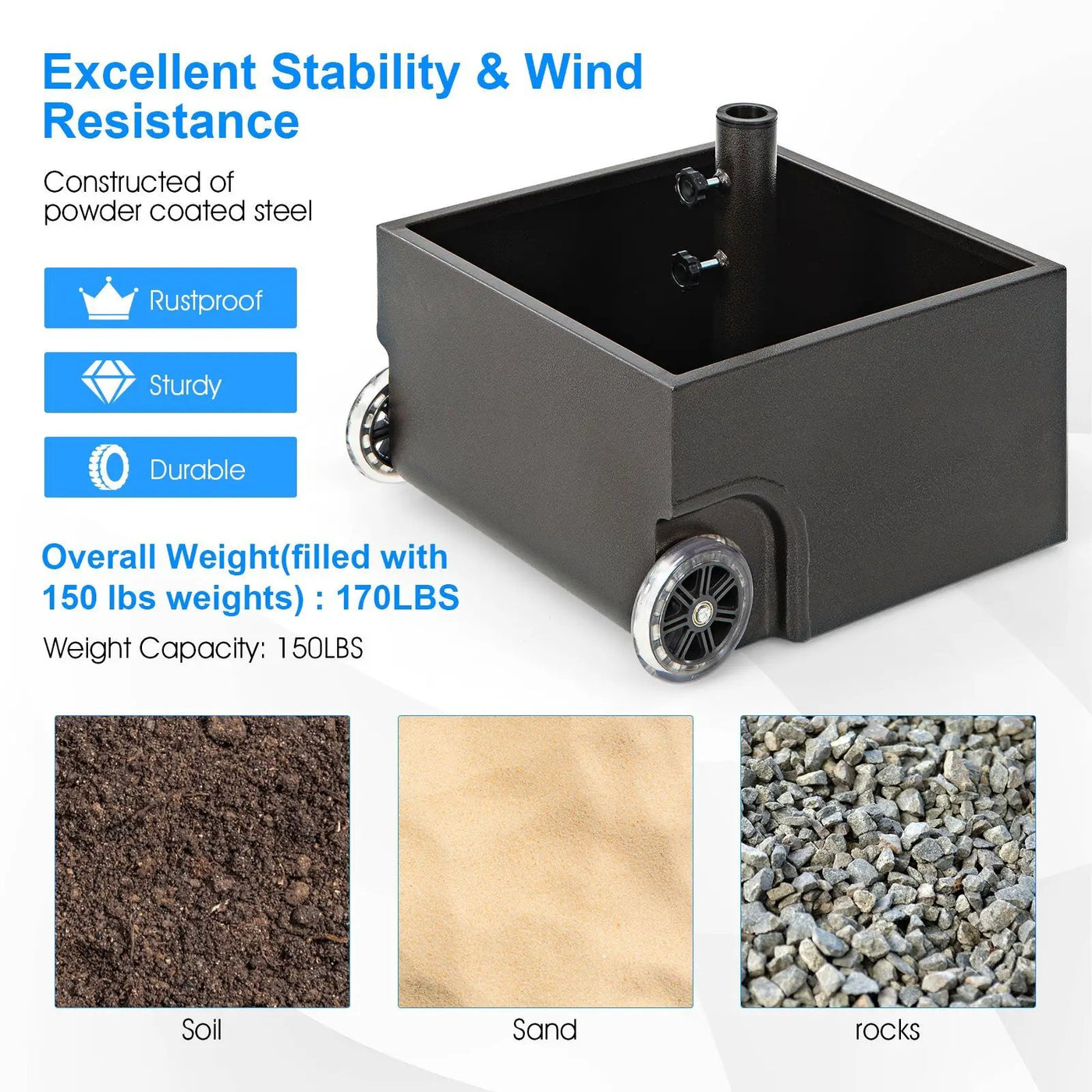 150 Pounds Patio Umbrella Base Stand Wheels Planter Outdoor by DirectDeals