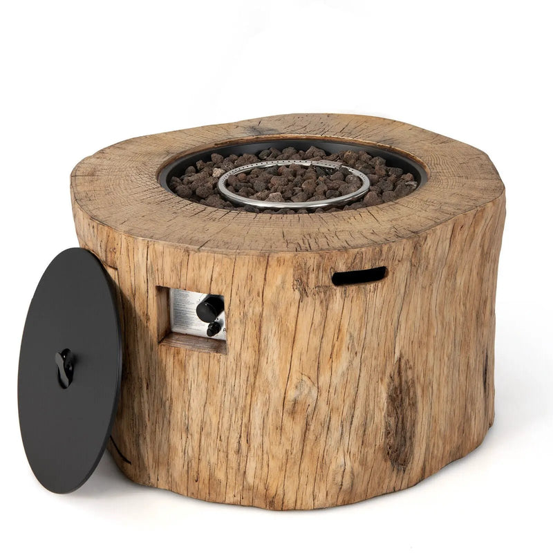 40 Inch Round Propane Gas Fire Pit Table Wood-Like Surface with Laval Rock PVC Cover by DirectDeals