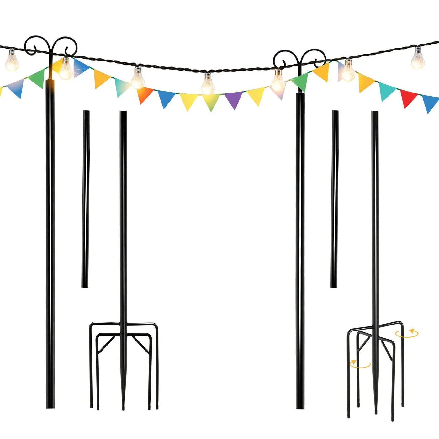 String Light Poles 2 Pack Outdoor Metal Poles with Top Arc Hook and 5-Prong Base by DirectDeals