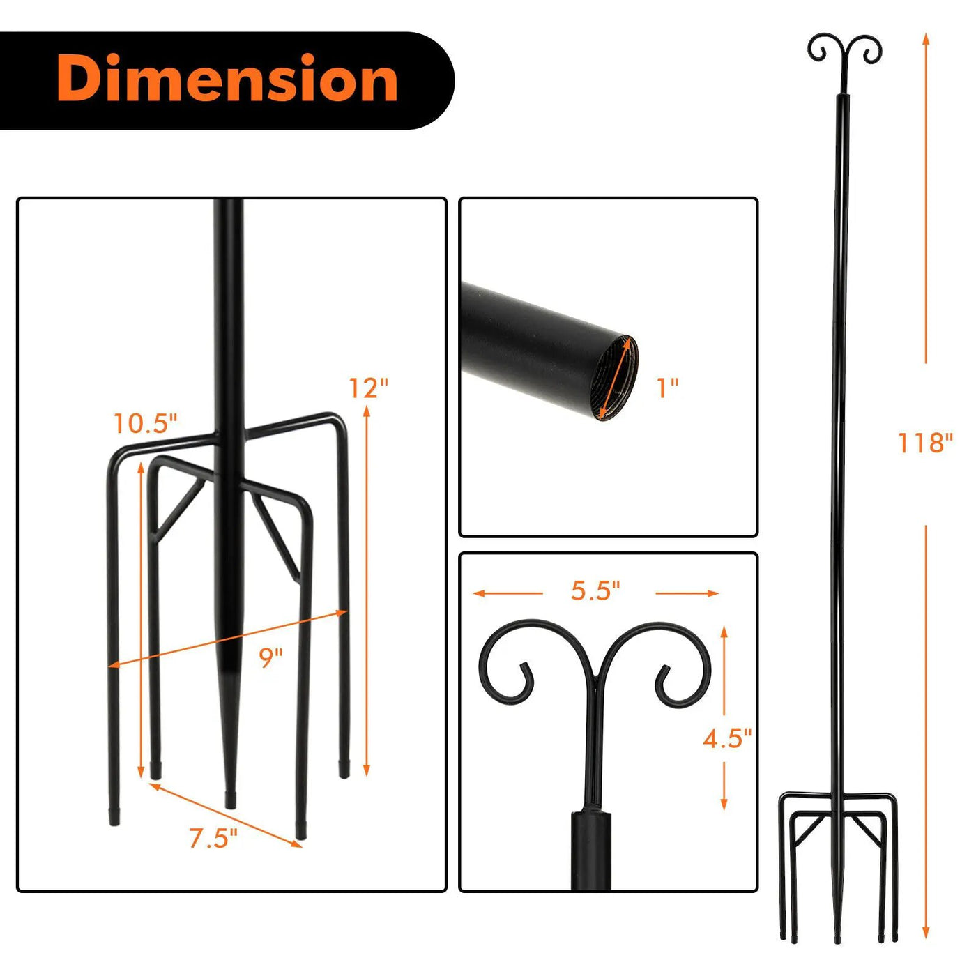 String Light Poles 2 Pack Outdoor Metal Poles with Top Arc Hook and 5-Prong Base by DirectDeals