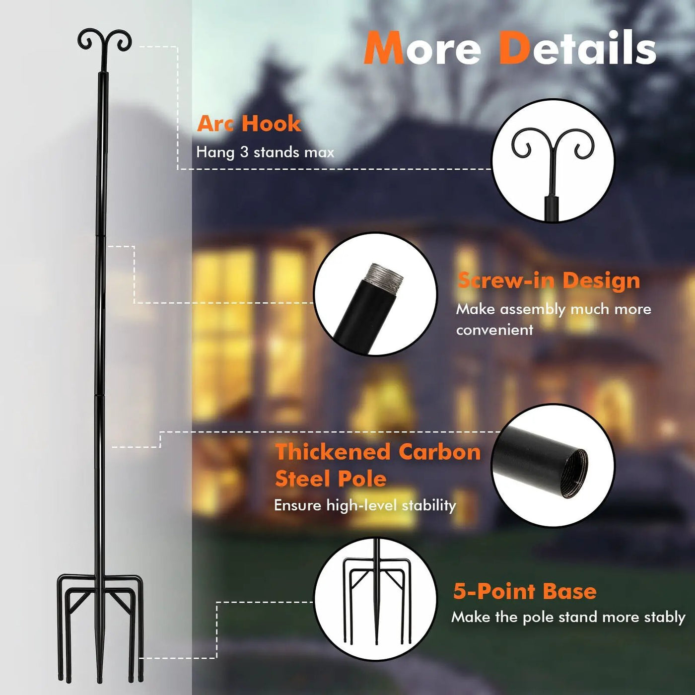 String Light Poles 2 Pack Outdoor Metal Poles with Top Arc Hook and 5-Prong Base by DirectDeals