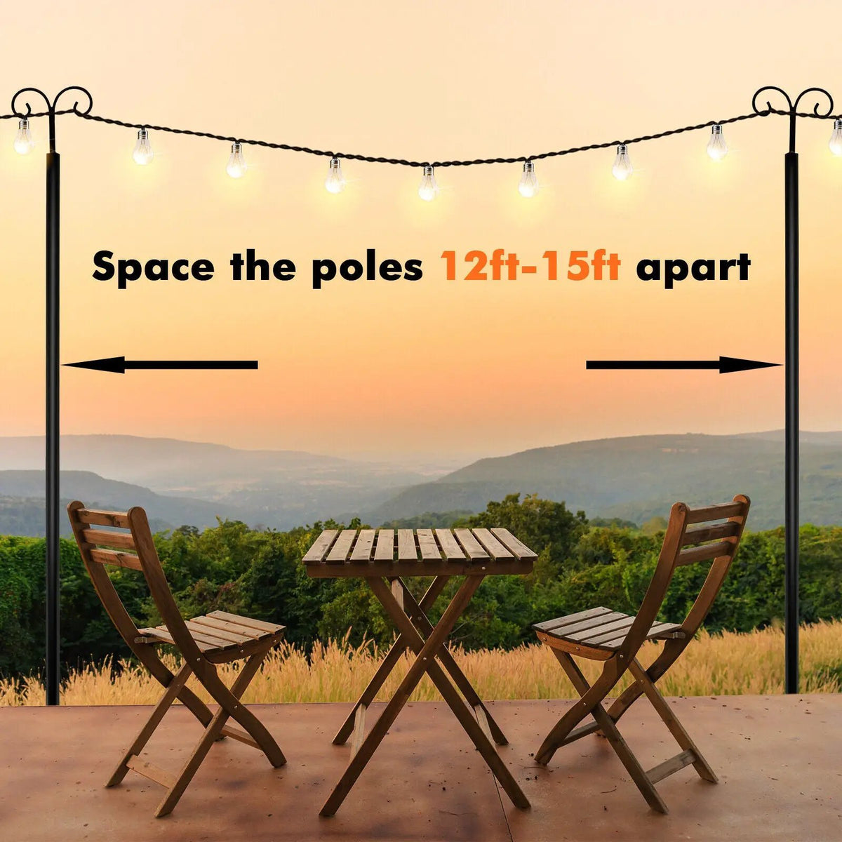String Light Poles 2 Pack Outdoor Metal Poles with Top Arc Hook and 5-Prong Base by DirectDeals