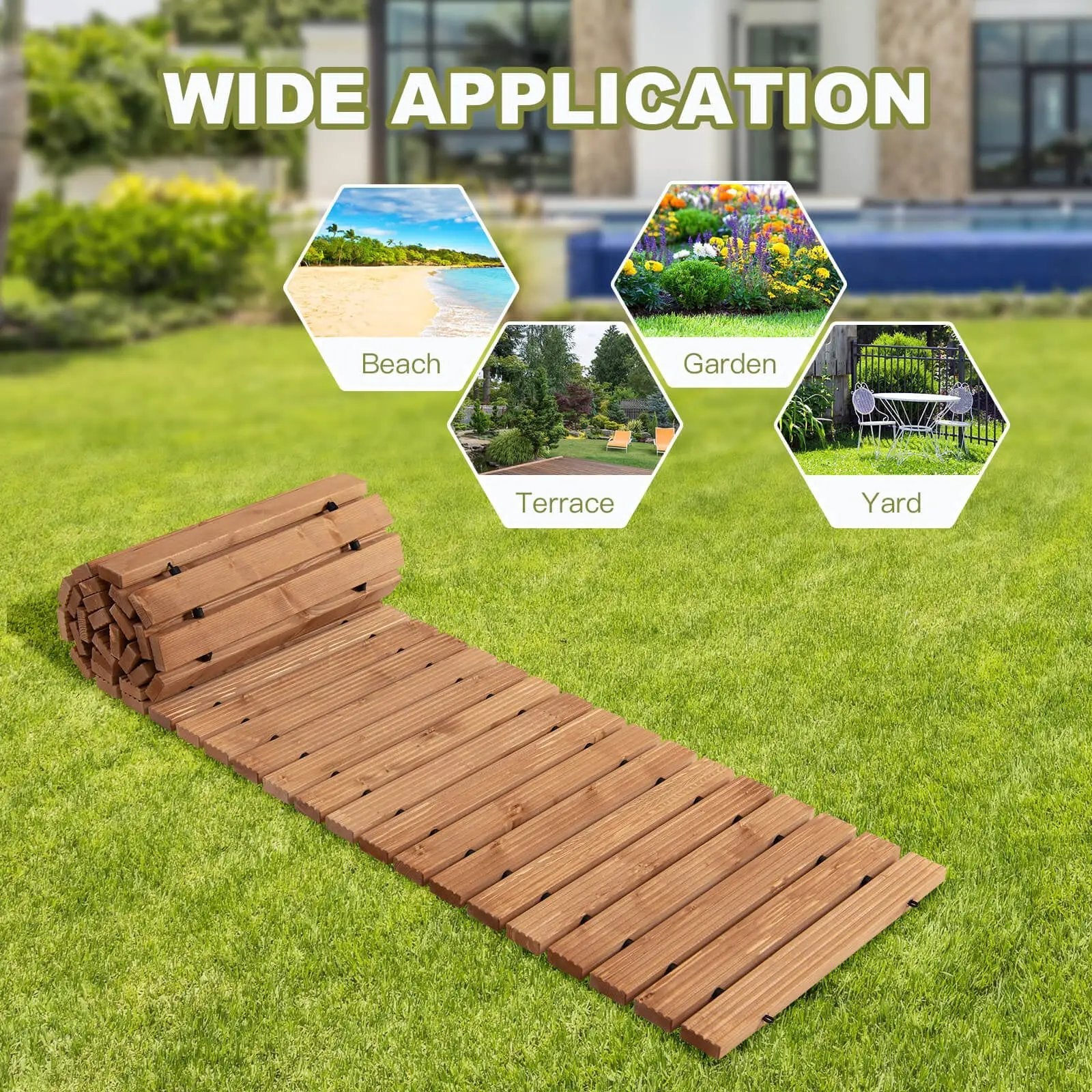8 Feet Roll-out Weather-Resistant Patio Hardwood Pathway-22 Inch by DirectDeals