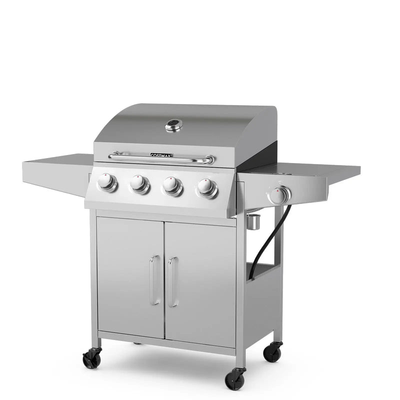 50000BTU 5-Burner Propane Gas Grill with Side Burner and 2 Prep Tables-Silver by DirectDeals
