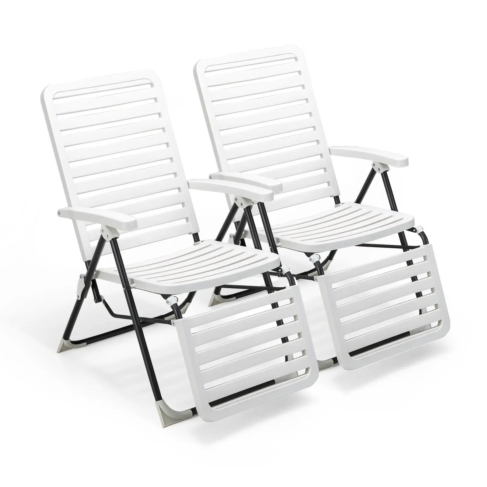 PP Folding Patio Chaise Lounger with 7-Level Backrest and Cozy Footrest by DirectDeals