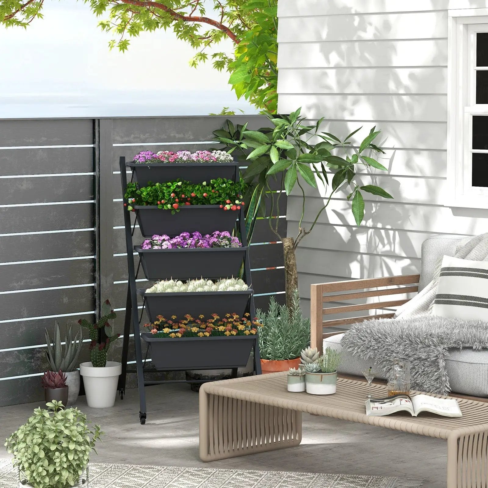 5-Tier Vertical Raised Garden Bed with Wheels and Container Boxes by DirectDeals