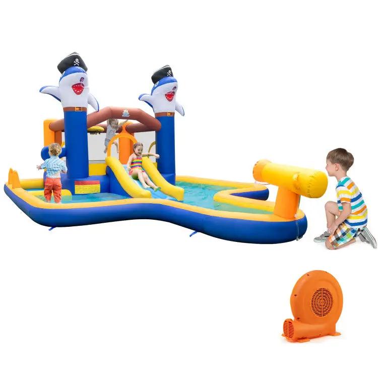 7-In-1 Water Slide Park with Splash Pool and Water Cannon with 680W Blower by DirectDeals