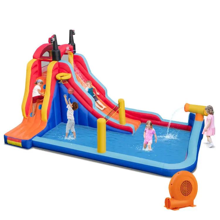 5-in-1 Inflatable Bounce House with 2 Water Slides and Large Splash Pool With 680W Blower by DirectDeals