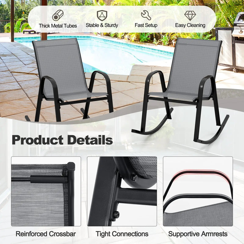 Set of 2 Metal Patio Rocking Chair with Breathable Seat Fabric by DirectDeals