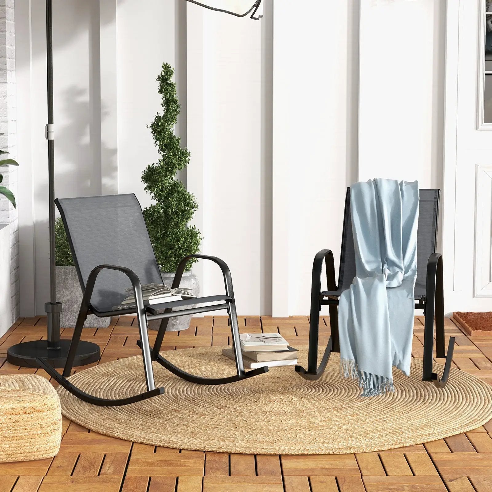 Set of 2 Metal Patio Rocking Chair with Breathable Seat Fabric by DirectDeals