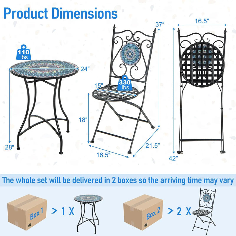 3 Piece Patio Bistro Set with Mosaic Pattern by DirectDeals