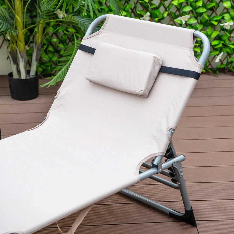 5-position Outdoor Folding Chaise Lounge Chair-Beige by DirectDeals