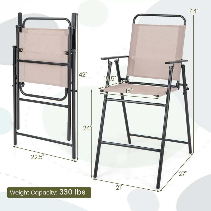 Set of 2 Patio Folding Bar-Height Chairs with Armrests and Quick-Drying Seat-Beige by DirectDeals