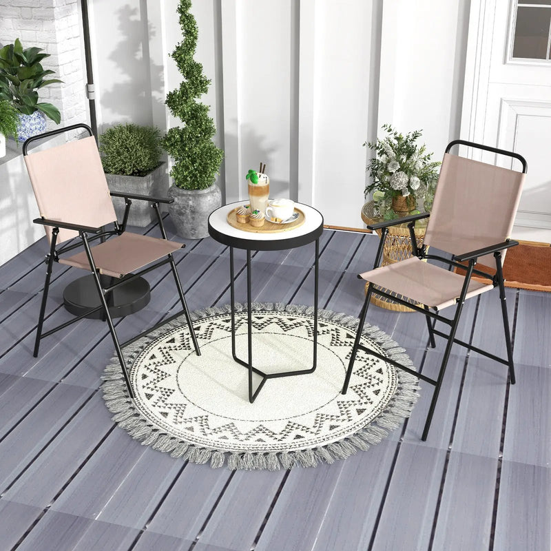 Set of 2 Patio Folding Bar-Height Chairs with Armrests and Quick-Drying Seat-Beige by DirectDeals