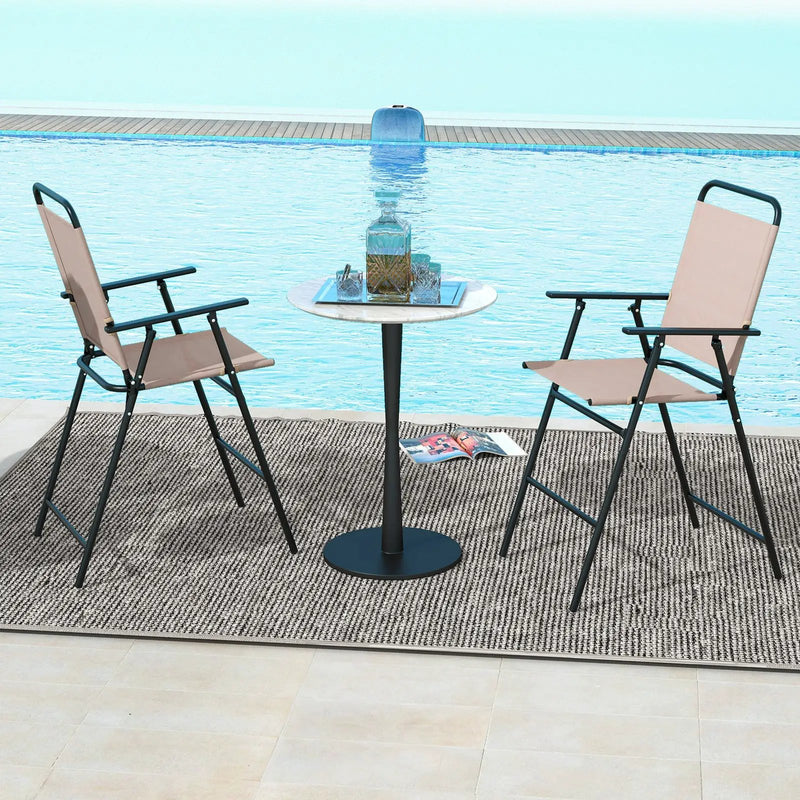Set of 2 Patio Folding Bar-Height Chairs with Armrests and Quick-Drying Seat-Beige by DirectDeals