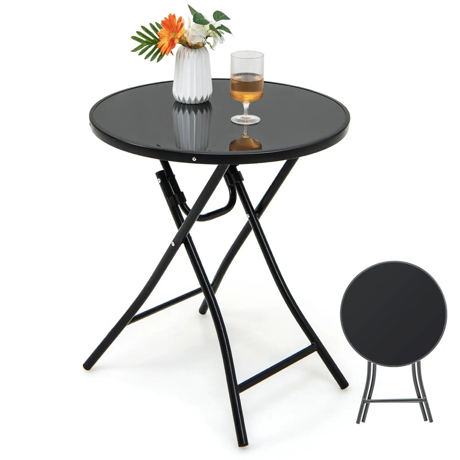 23 Inch Round Bistro Table with Tempered Glass Tabletop by DirectDeals