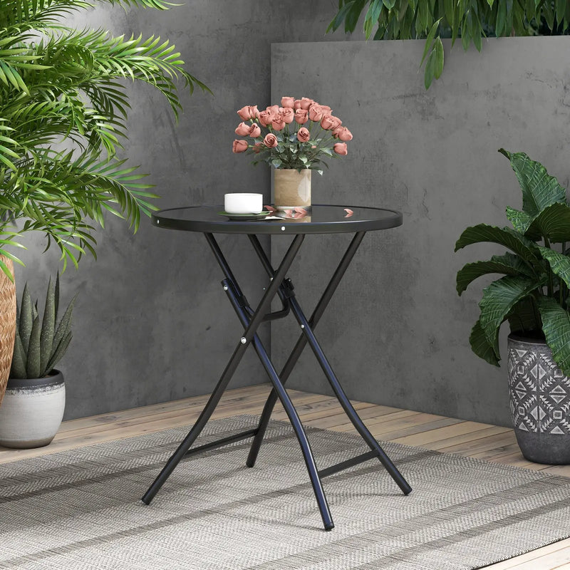 23 Inch Round Bistro Table with Tempered Glass Tabletop by DirectDeals