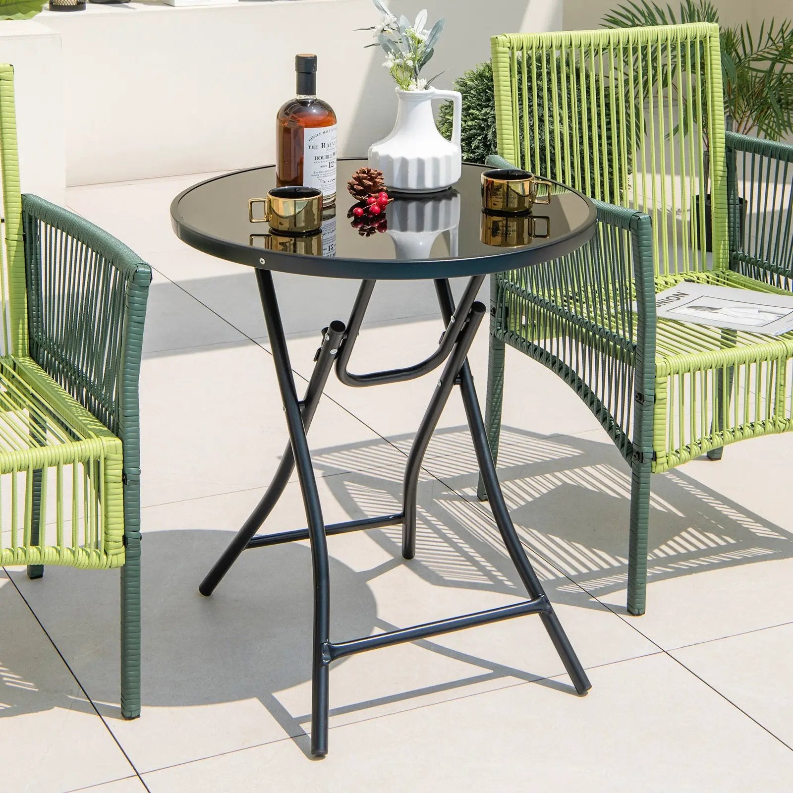 23 Inch Round Bistro Table with Tempered Glass Tabletop by DirectDeals