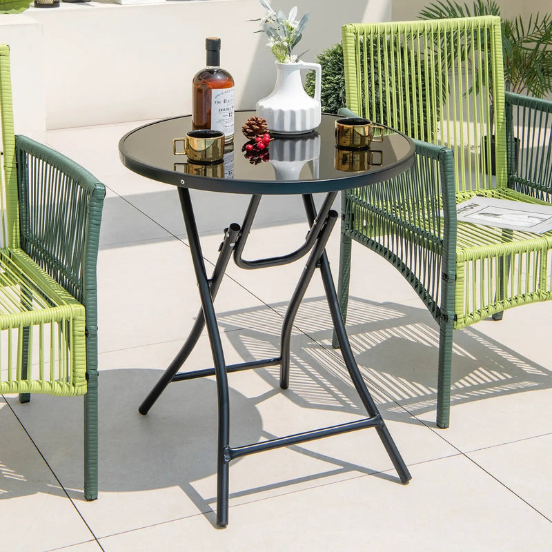 23 Inch Round Bistro Table with Tempered Glass Tabletop by DirectDeals