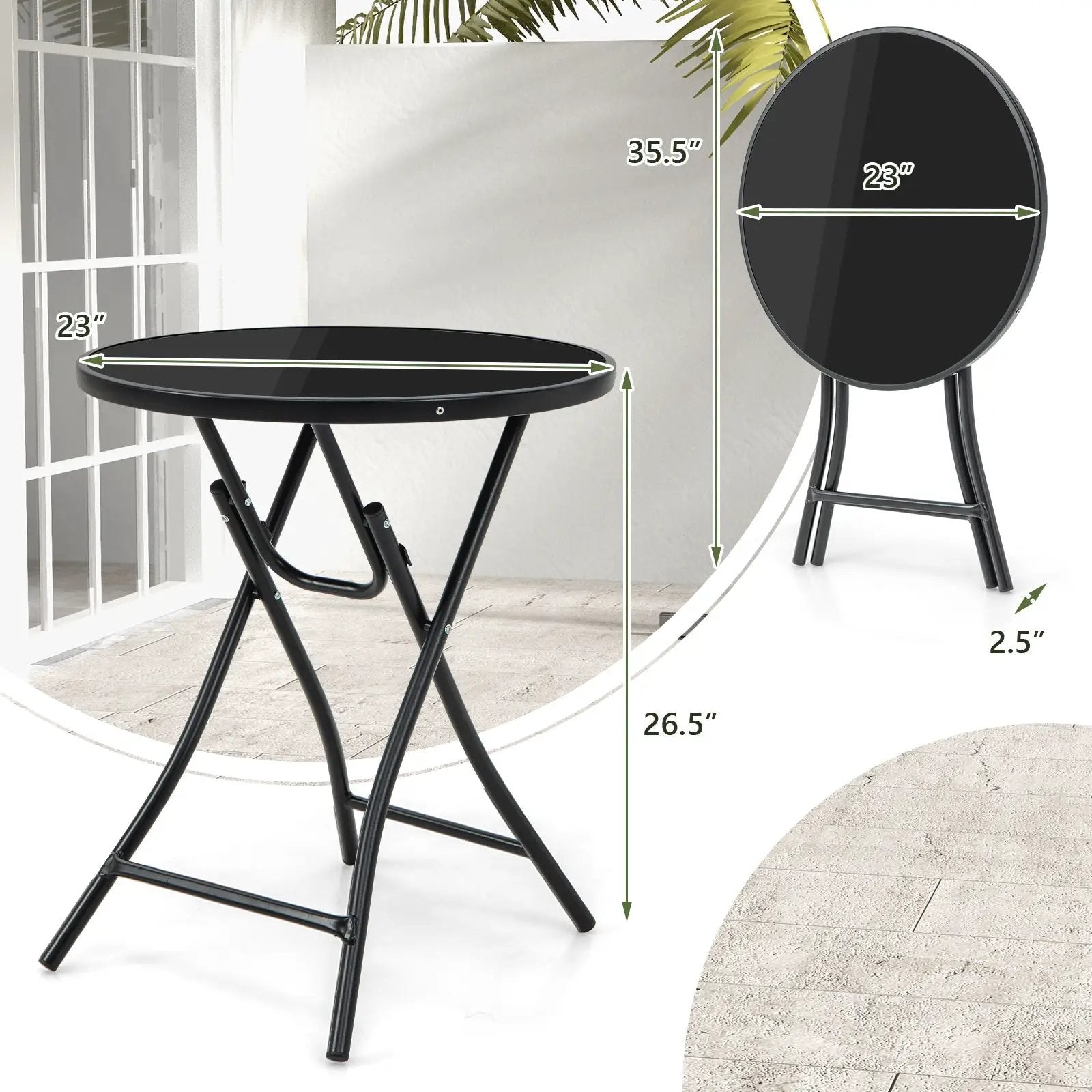 23 Inch Round Bistro Table with Tempered Glass Tabletop by DirectDeals