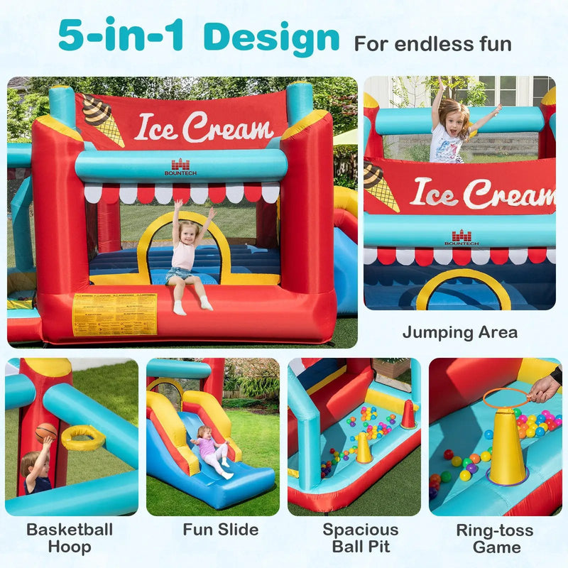 5-in-1 Ice Cream Inflatable Bounce House with Ball Pit and Slide with 520W Blower by DirectDeals