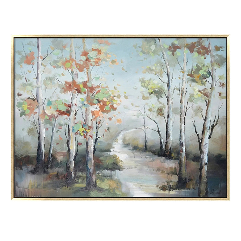 Hand Painted Acrylic Wall Art Fall Colorful Trees on a 47 x 35 Rectangular Canvas with a Gold Wooden Frame by Sharicks