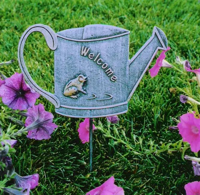 Antique Pewter Metal Garden Marker Welcome Frog by Sharicks