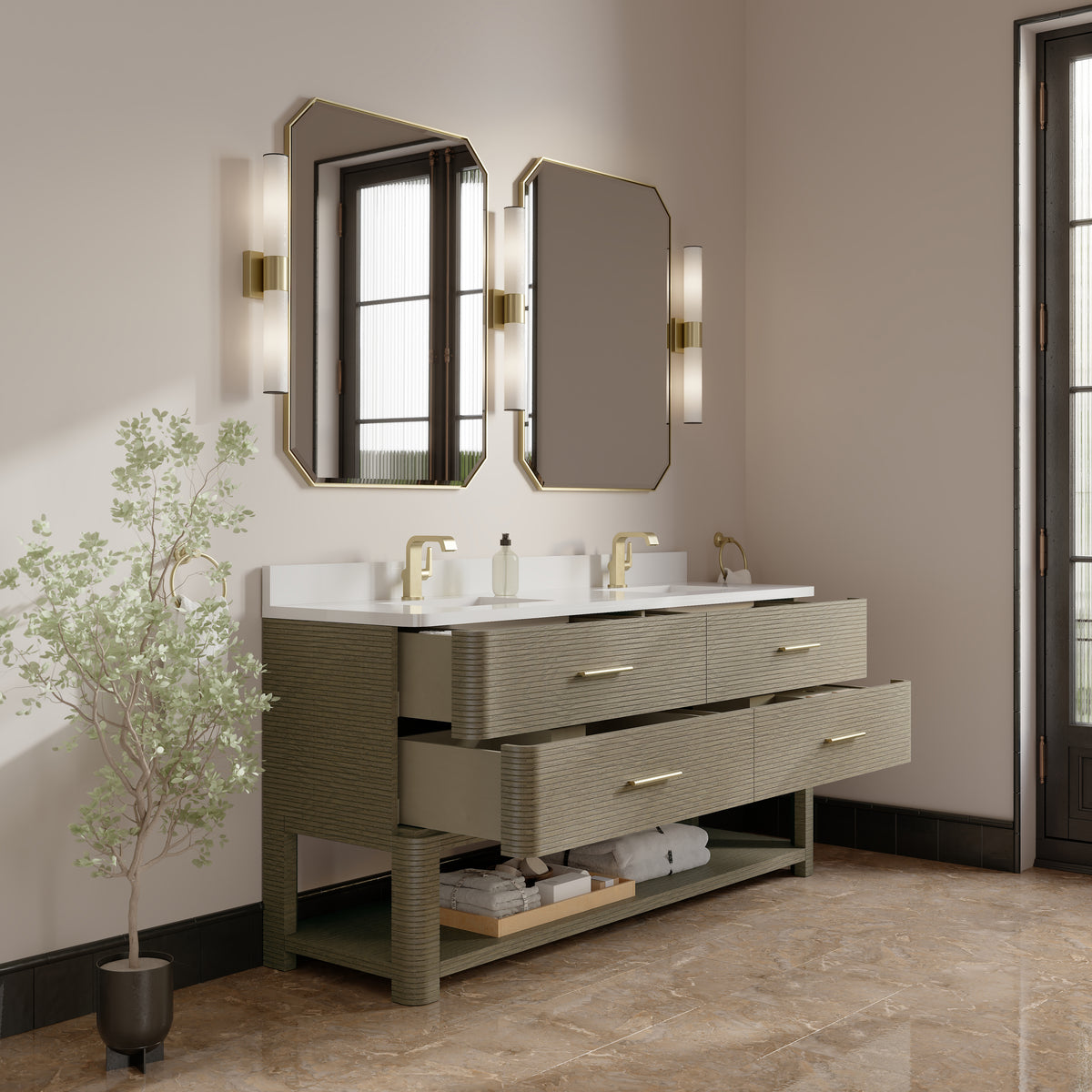 James Martin Lucian 72" Double Bathroom Vanity, Pebble Oak, view 24