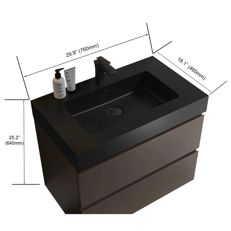 Nuvia 30-Inch Wall-Mounted Bathroom Vanity With Black Sink And Drawers (SAK76251) by SAKSBY WHOLESALE