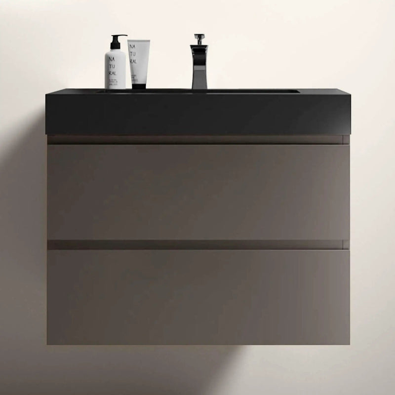 Nuvia 30-Inch Wall-Mounted Bathroom Vanity With Black Sink And Drawers (SAK76251) by SAKSBY WHOLESALE