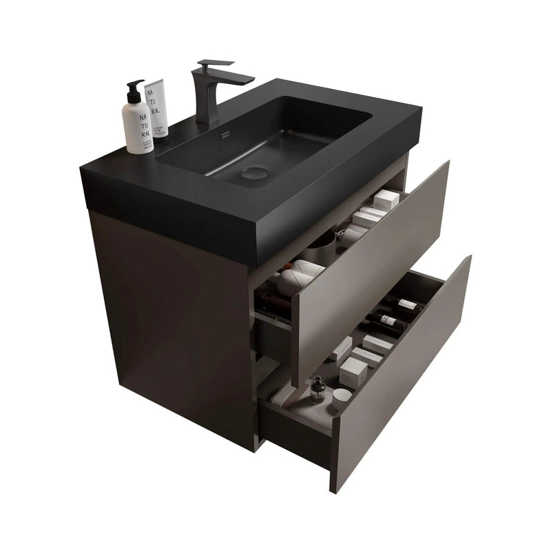 Nuvia 30-Inch Wall-Mounted Bathroom Vanity With Black Sink And Drawers (SAK76251) by SAKSBY WHOLESALE