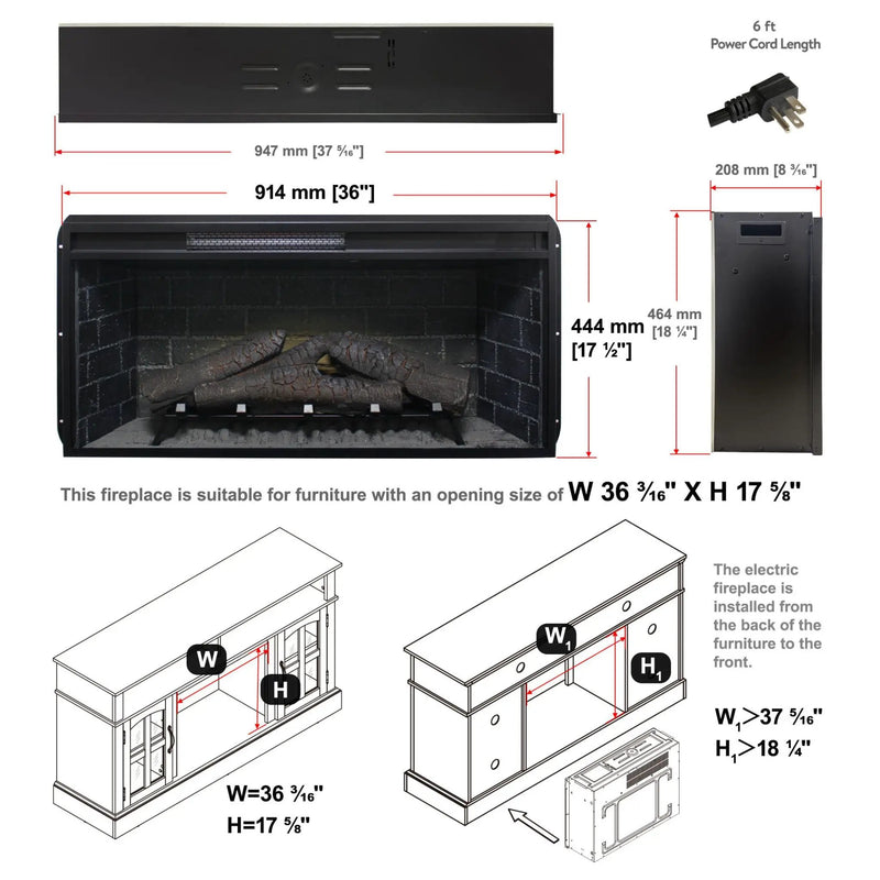 Nuvia 36-Inch Electric Antique Black Touch Panel Infrared Fireplace Insert With Removable Trim Kit (SAK84610) by SAKSBY WHOLESALE