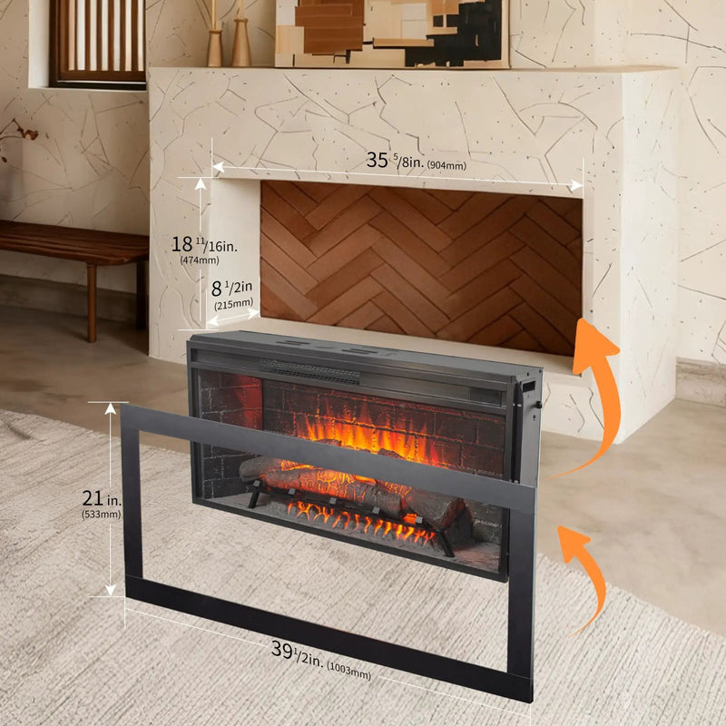 Nuvia 36-Inch Electric Antique Black Touch Panel Infrared Fireplace Insert With Removable Trim Kit (SAK84610) by SAKSBY WHOLESALE