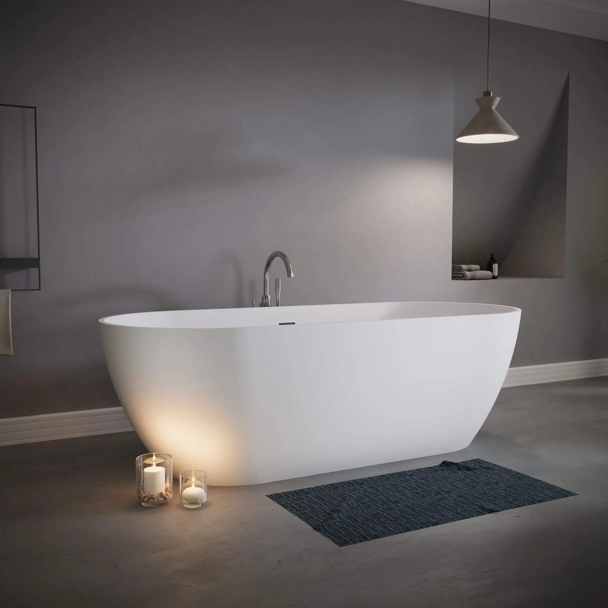 Nuvia 59-Inch Luxury Solid Surface Matte White Freestanding Soaking Tub (SAK95320) by SAKSBY WHOLESALE
