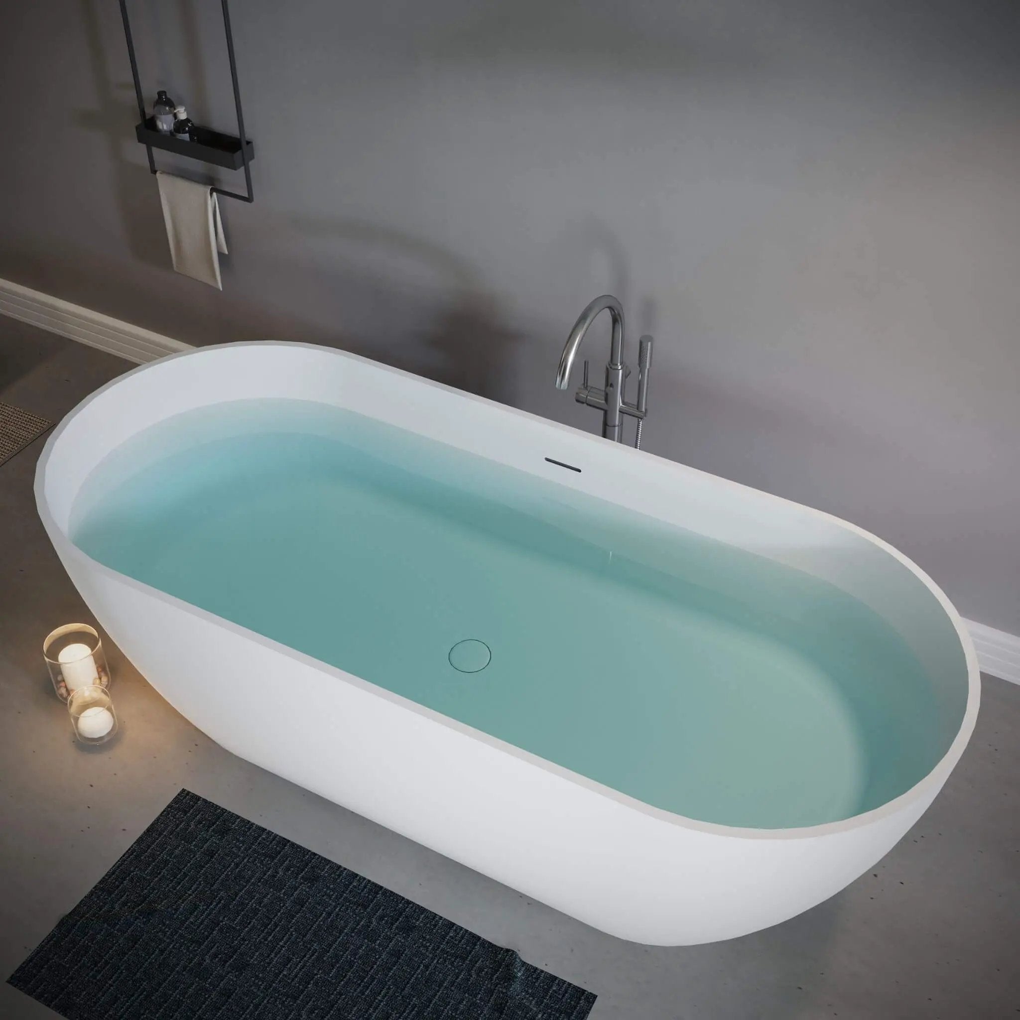Nuvia 59-Inch Luxury Solid Surface Matte White Freestanding Soaking Tub (SAK95320) by SAKSBY WHOLESALE