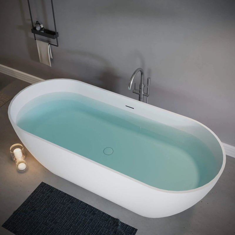 Nuvia 59-Inch Luxury Solid Surface Matte White Freestanding Soaking Tub (SAK95320) by SAKSBY WHOLESALE
