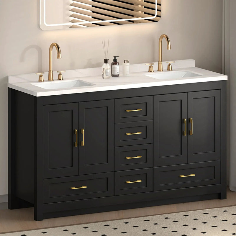 Nuvia 60-Inch Black Bathroom Vanity With Soft Close Doors And Drawers Storage (SAK86210) by SAKSBY WHOLESALE