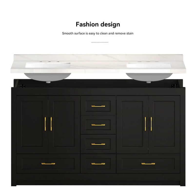 Nuvia 60-Inch Black Bathroom Vanity With Soft Close Doors And Drawers Storage (SAK86210) by SAKSBY WHOLESALE