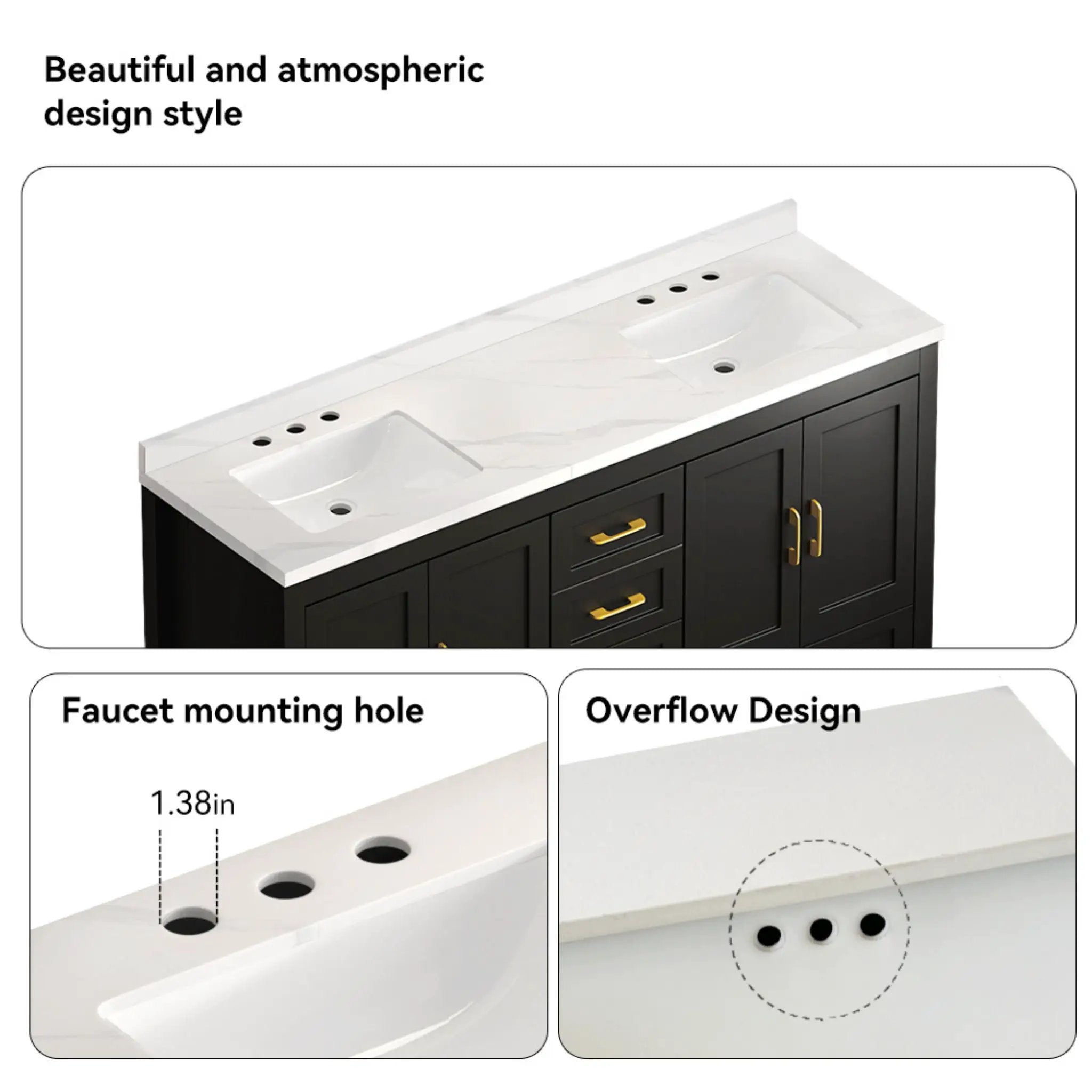 Nuvia 60-Inch Black Bathroom Vanity With Soft Close Doors And Drawers Storage (SAK86210) by SAKSBY WHOLESALE