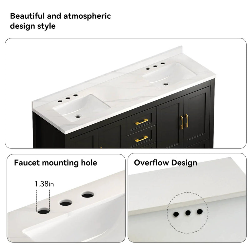 Nuvia 60-Inch Black Bathroom Vanity With Soft Close Doors And Drawers Storage (SAK86210) by SAKSBY WHOLESALE