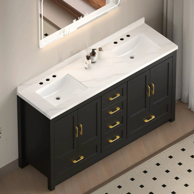 Nuvia 60-Inch Black Bathroom Vanity With Soft Close Doors And Drawers Storage (SAK86210) by SAKSBY WHOLESALE