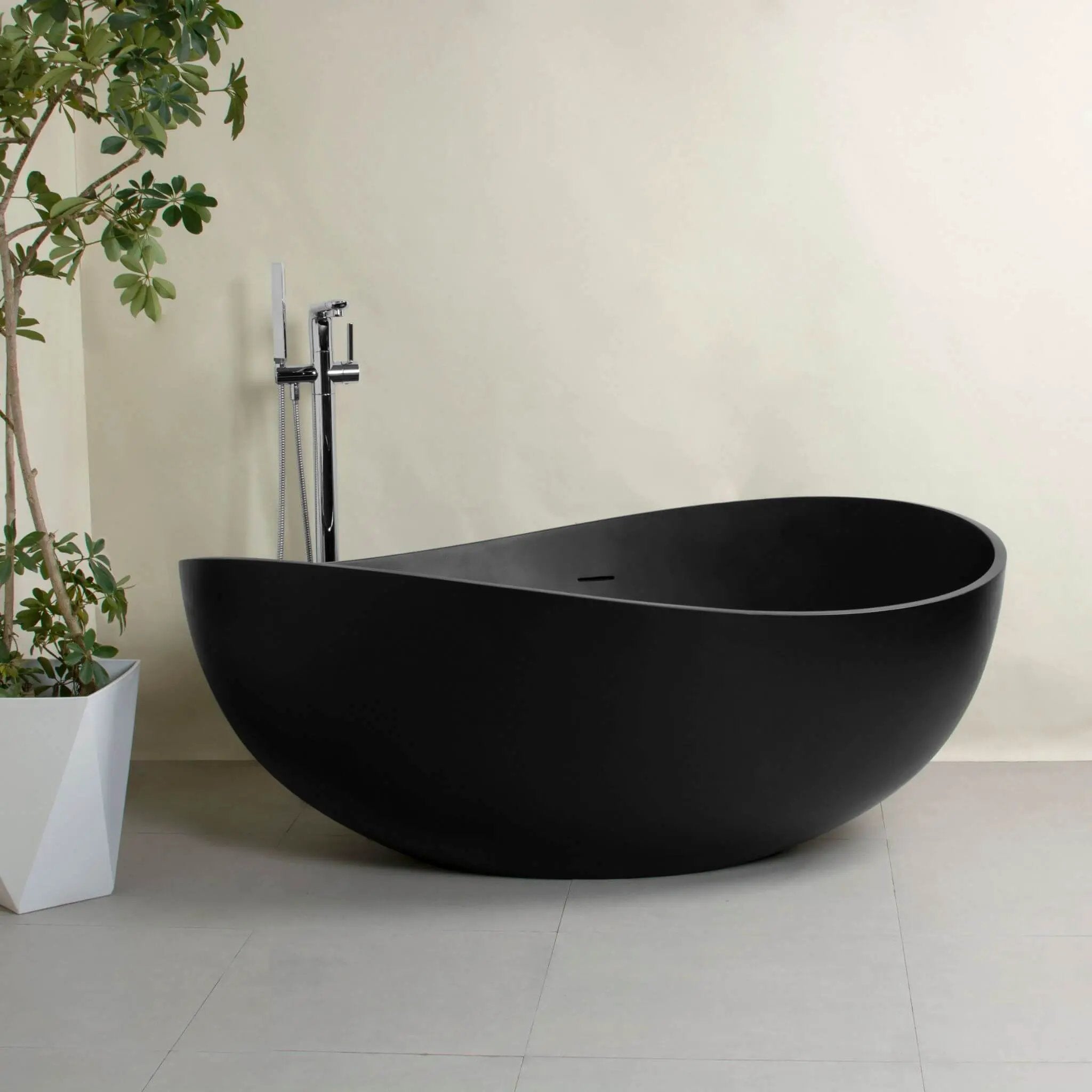 Nuvia 63-Inch Modern Freestanding Single-Piece Matte Black Finish Stone Resin Bathtub (SAK69041) by SAKSBY WHOLESALE