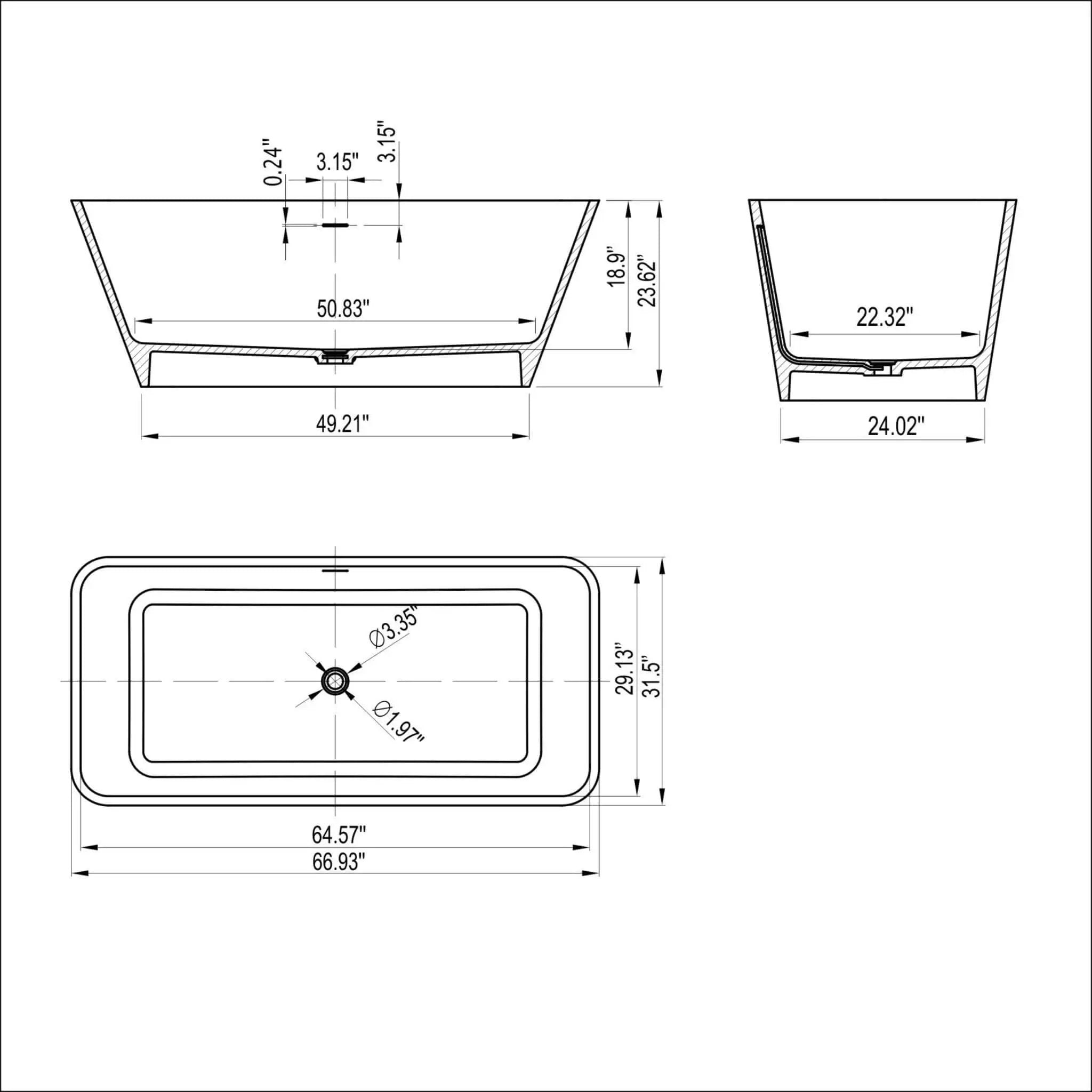 Nuvia 67-Inch Luxury Freestanding Solid Surface Soaking Bathtub (SAK51920) by SAKSBY WHOLESALE