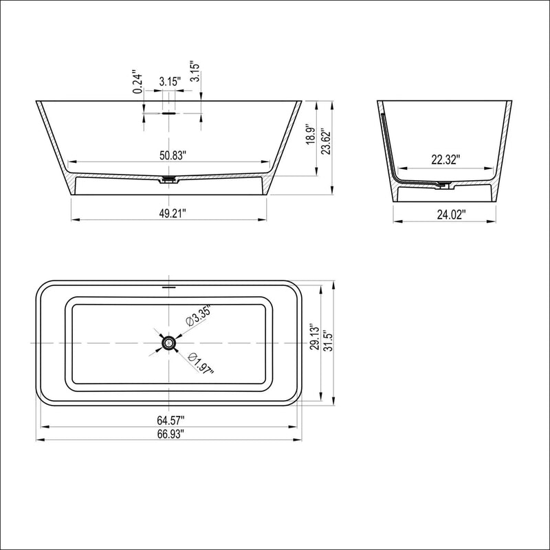 Nuvia 67-Inch Luxury Freestanding Solid Surface Soaking Bathtub (SAK51920) by SAKSBY WHOLESALE