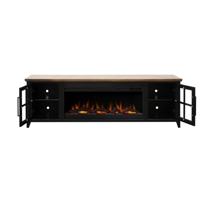 Nuvia 83-Inch Bourbon Black TV Stand With Fireplace And Glass Windowpane Doors (SAK40281) by SAKSBY WHOLESALE
