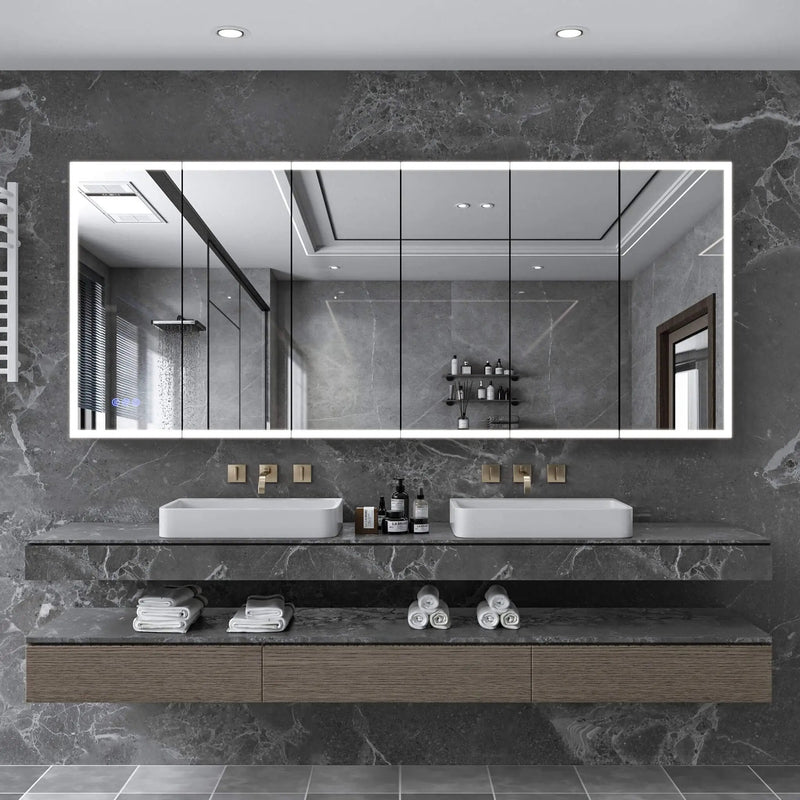[96X40-Inch] Nuvia Wall-Mounted Medicine Cabinet Mirror With Anti-Fog And Tri-Color LED Lights (SAK82340) by SAKSBY WHOLESALE