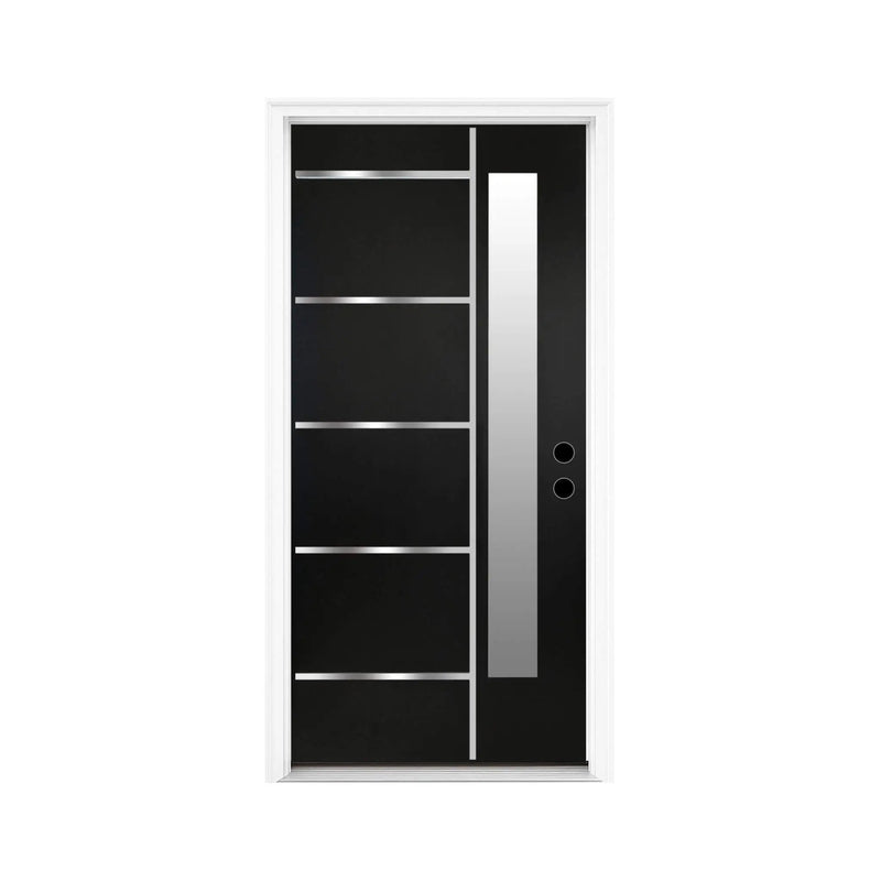 [36X80-Inch] Nuvia Black Modern Left Inswing Fiberglass Front Door With Frosted Glass [4-9/16 Frame] (SAK96731) by SAKSBY WHOLESALE