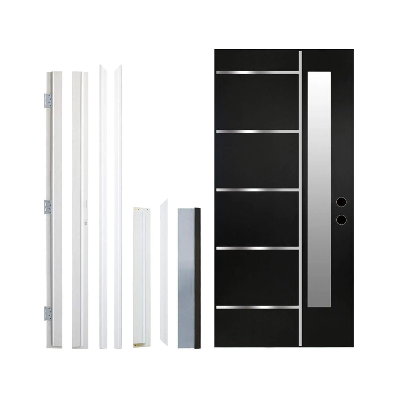 [36X80-Inch] Nuvia Black Modern Left Inswing Fiberglass Front Door With Frosted Glass [4-9/16 Frame] (SAK96731) by SAKSBY WHOLESALE