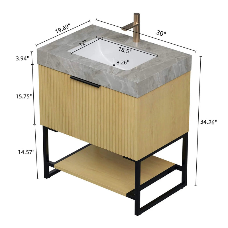 Nuvia Luxury 30-Inch Corolla Oak Freestanding Bathroom Vanity With Sink And Storage (SAK79352) by SAKSBY WHOLESALE